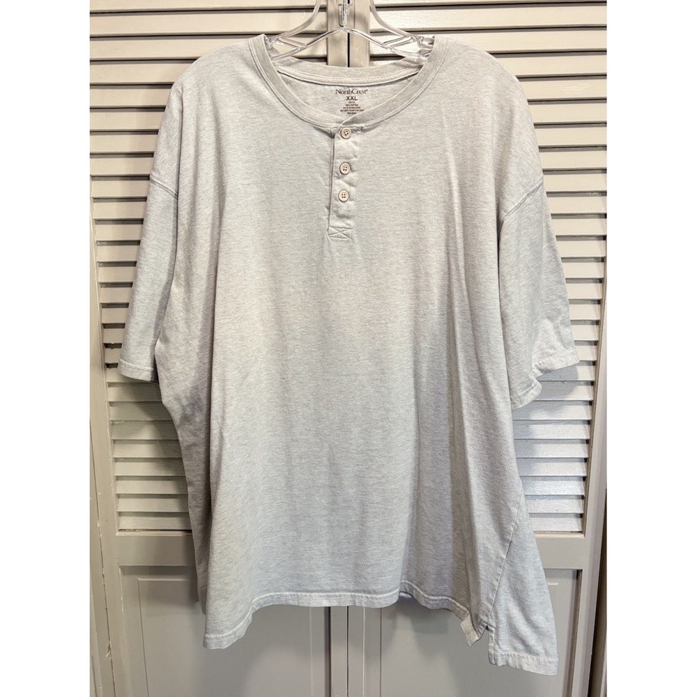North Crest 3 Button T-shirt Size 2XL Cream Short Sleeve Crew Cotton Casual